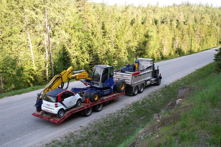 Close detail of the Spidex walking excavator working a steep cut